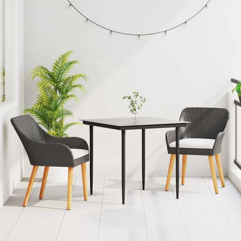 vidaXL Have Spisebordssæt 3 stk med pude, Sort polyrattan
