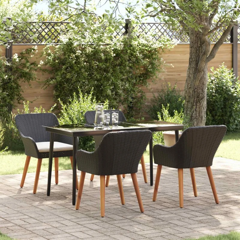 vidaXL Have Spisebordssæt 5-stk med pude, Sort polyrattan