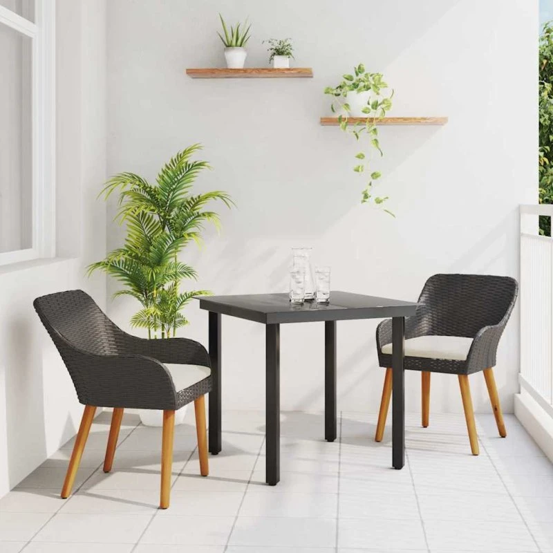 vidaXL Have Spisebordssæt 3 stk Sort polyrattan med pude