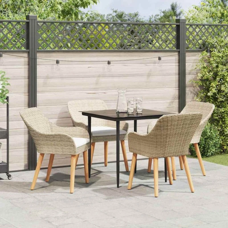 vidaXL Have Spisebordssæt 5 stk Beige Poly rattan