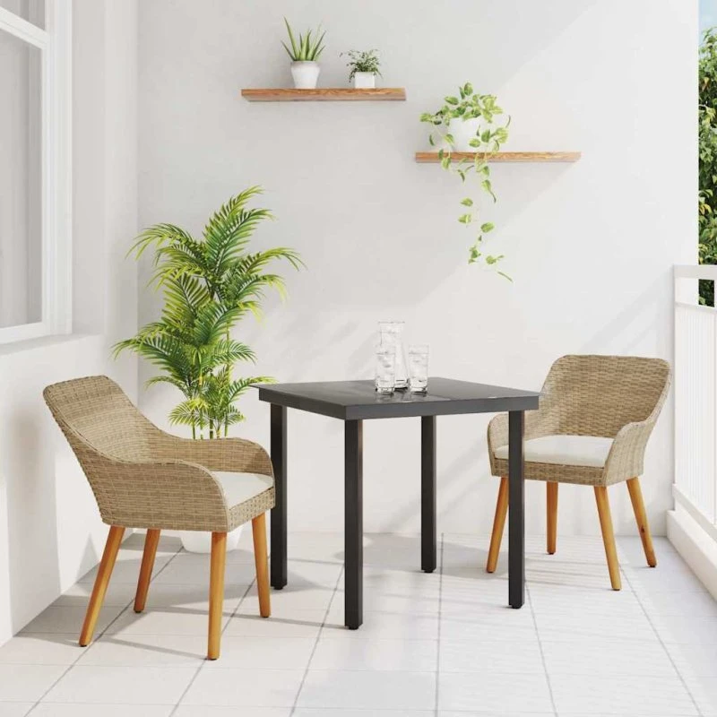 vidaXL Have Spisebordssæt 3 stk Beige Polyrrattan