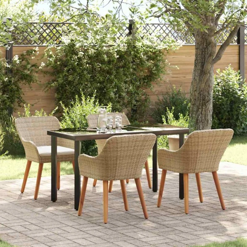 vidaXL Have Spisebordssæt 5 stk Beige polyrattan