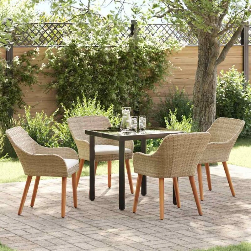 vidaXL Have Spisebordssæt 5 stk Beige Polyrrattan