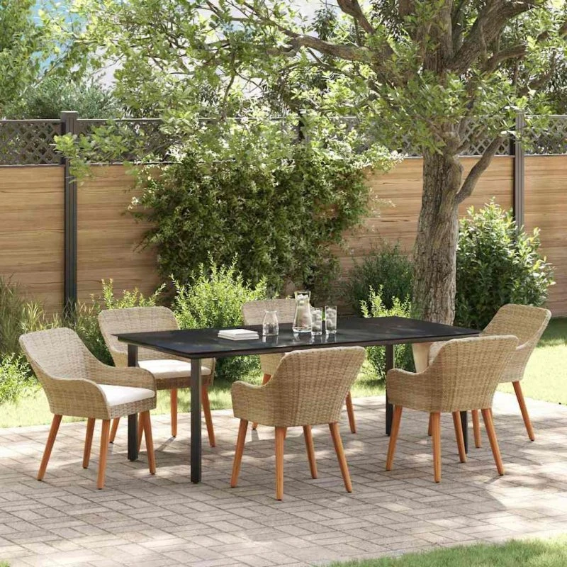 vidaXL Have Spisebordssæt 7 stk Beige polyrattan