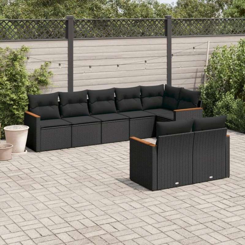vidaXL 8-deles sofasæt med hynder i polyrattan, sort
