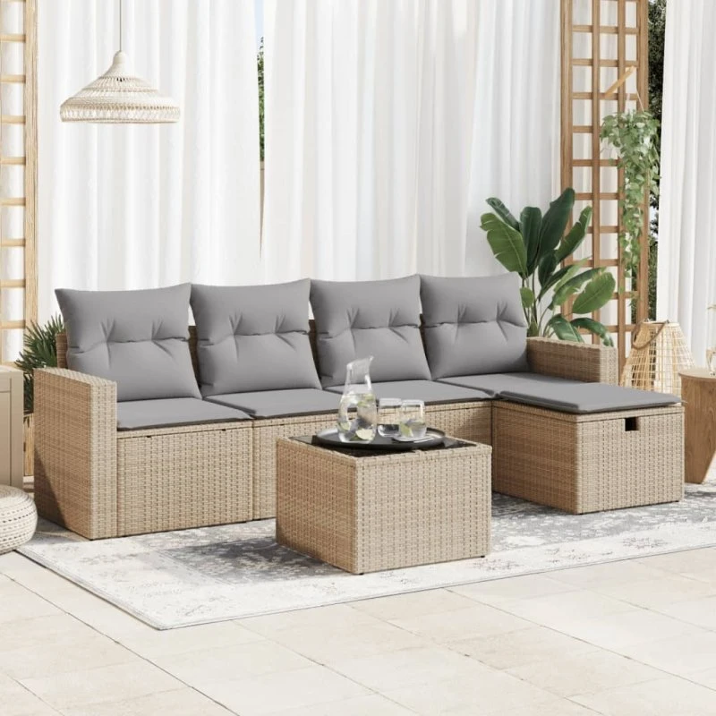 Rattan Home Sofasæt 6 Dele Beige med Hynder