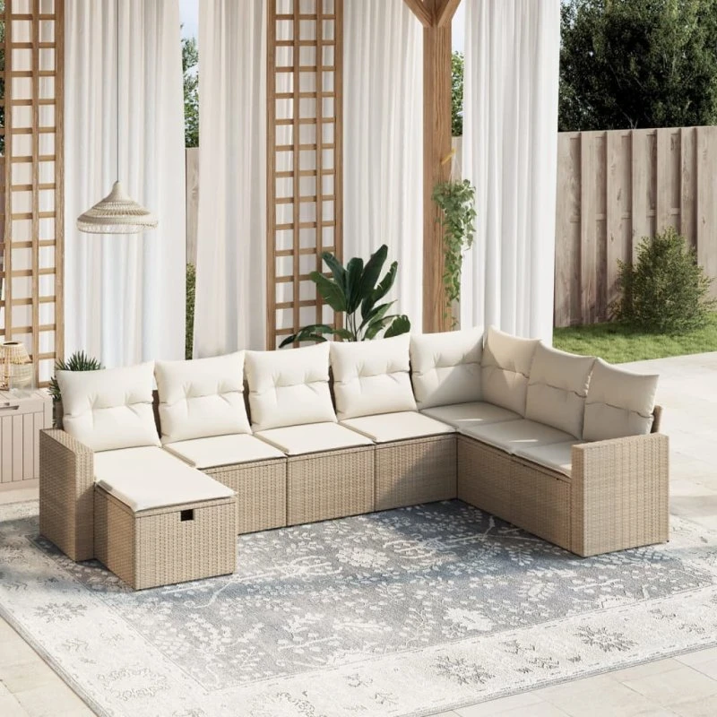 vidaXL 8-delers havesofasæt med hynder i polyrattan beige