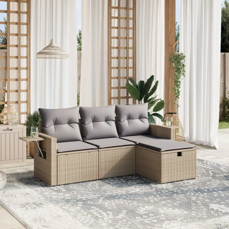 Sofasæt Til Haven 4 Dele Med Hynder Polyrattan Beige - Sort
