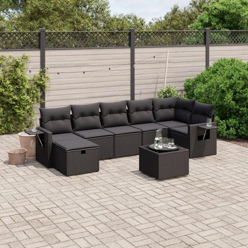 Rattan Home Sofasæt 8 dele, sort, polyrattan