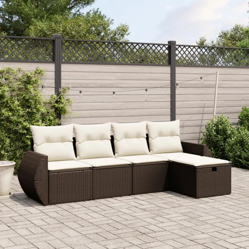 vidaXL 5-delssofasæt med hynder i polyrattan brun
