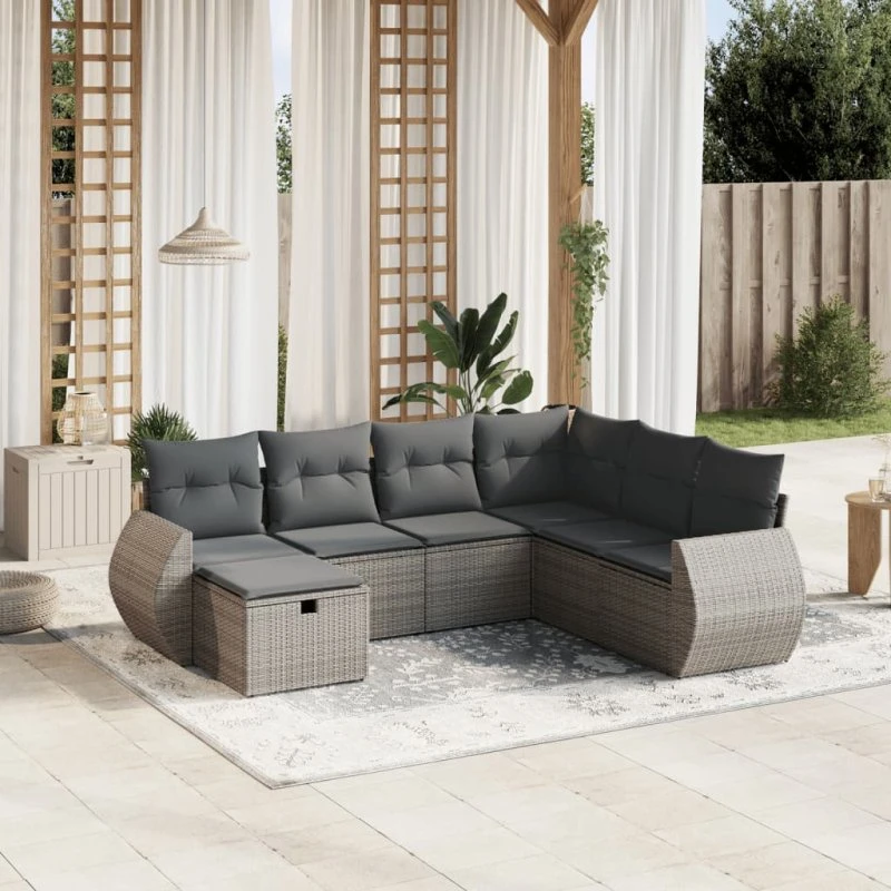 Sofaesæt Til Haven 7 Dele Med Hynder Polyrattan - Sort