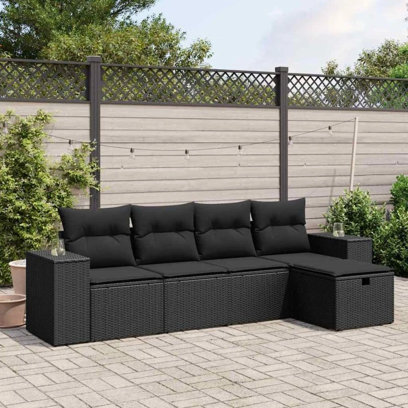 Polyrattan Sofasæt 5 dele, sort med hynder