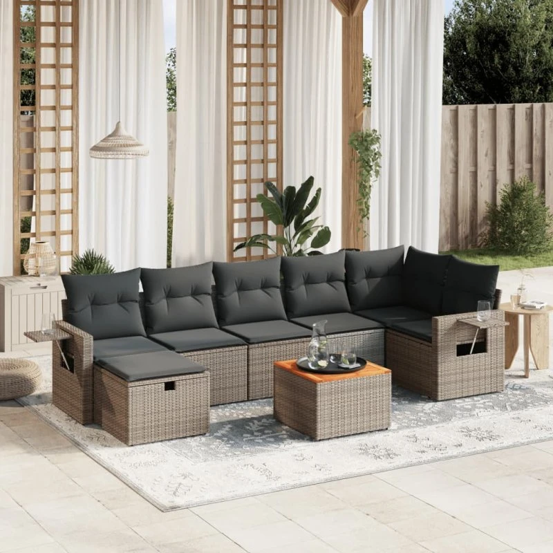 Sofasæt Til Haven 8 Dele Grå Polyrattan med Hynder