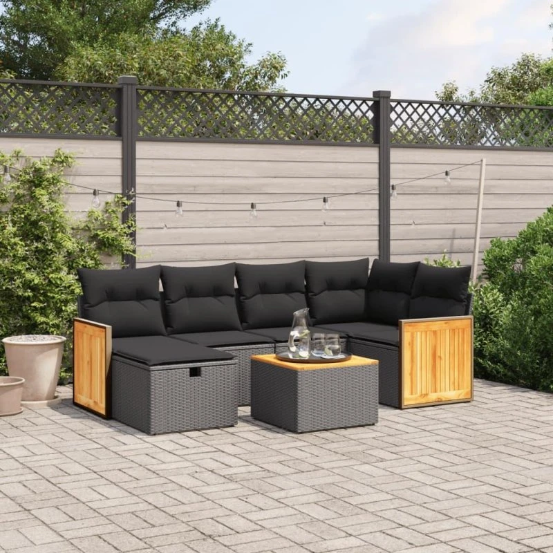 Frost & Co Sofasæt 7 dele polyrattan sort