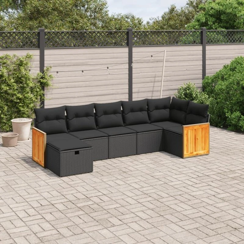 Sofasæt til haven 7 dele med hynder polyrattan sort