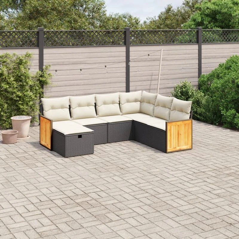 Sofasæt Til Haven 7 Dele Med Hynder Polyrattan Sort