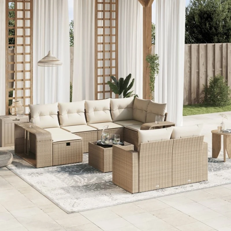 vidaXL 11-delssofasæt med hynder i polyrattan beige