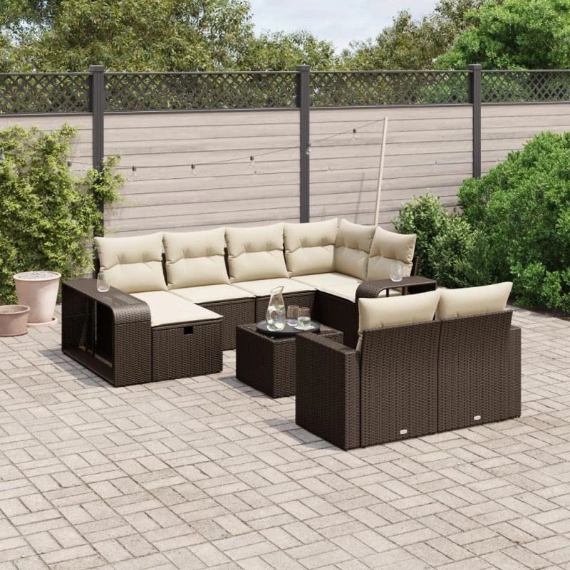 vidaXL 11-delssæt med hynder, polyrattan brun