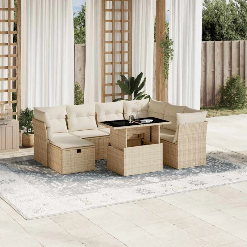 vidaXL 8-deles havesofasæt med hynder i polyrattan beige