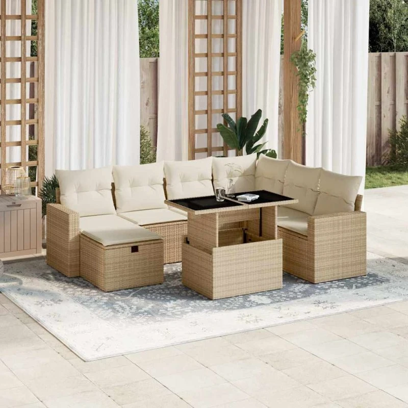 vidaXL 8-deles havesofasæt med hynder i polyrattan beige