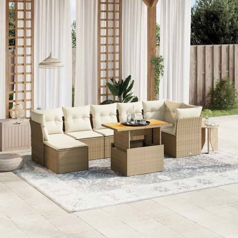 vidaXL 8-delssofasæt med hynder polyrattan beige