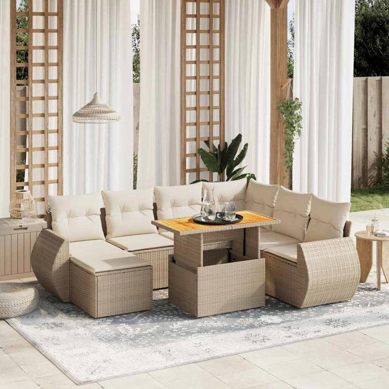 vidaXL 8-delers polyrattan havesofasæt beige med hynder