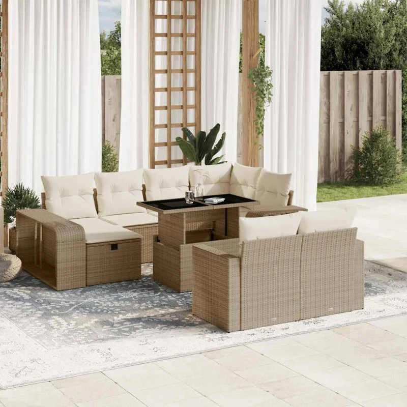 vidaXL 11-delssofasæt med hynder, polyrattan beige