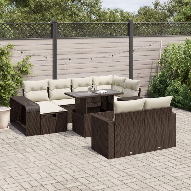 vidaXL 11-delssæt polyrattan brun med hynder
