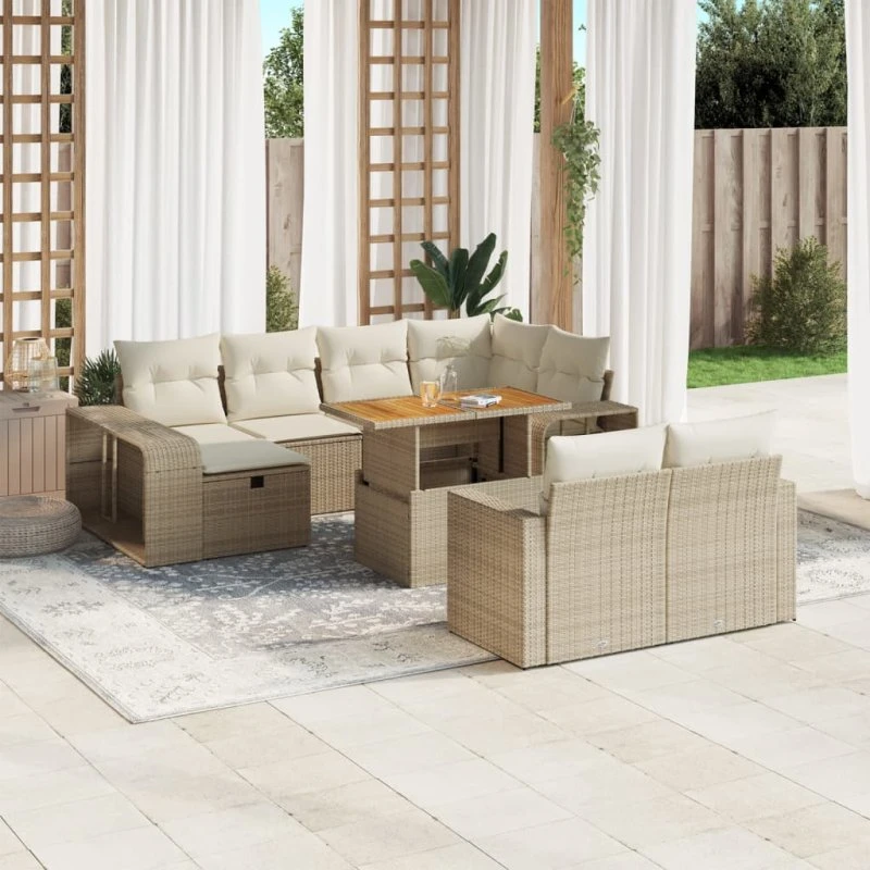 vidaXL 11-delssofasæt med hynder, polyrattan beige