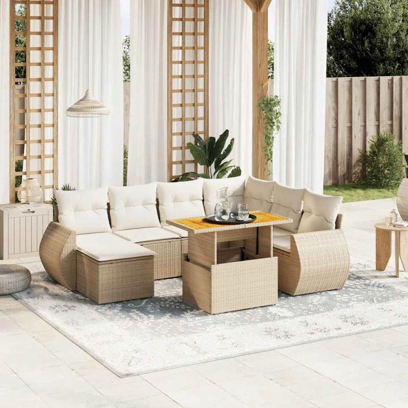vidaXL 8-deles polyrattan sofasæt med hynder, beige