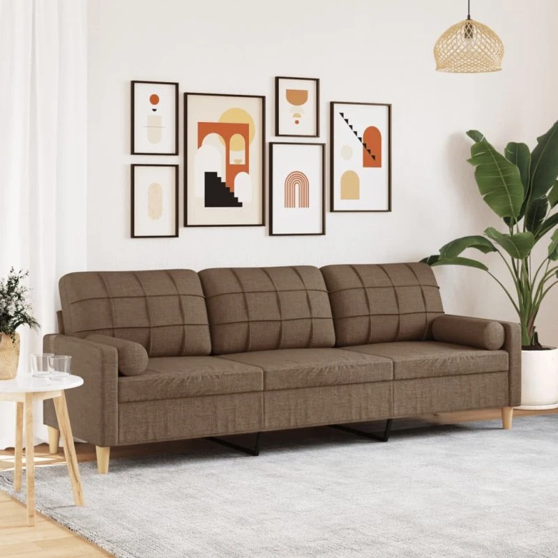 vidaXL 3-personers sofa med pyntepuder 210 cm brun