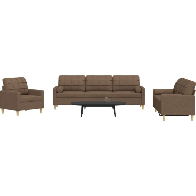 vidaXL sofasæt 3 dele brun med pyntepuder