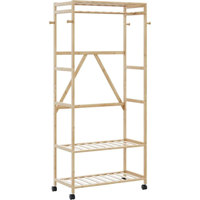 vidaXL Tøjstativ med Hylder og Hjul 90x40x179,5 cm Bambus