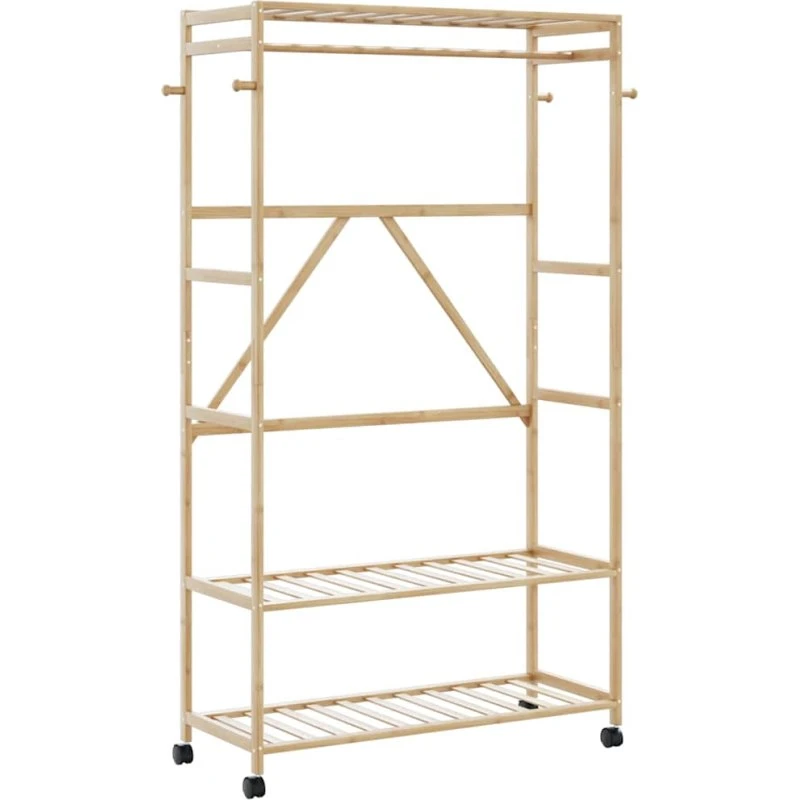 vidaXL Tøjstativ med Hylder og Hjul 110x40x180 cm Bambus