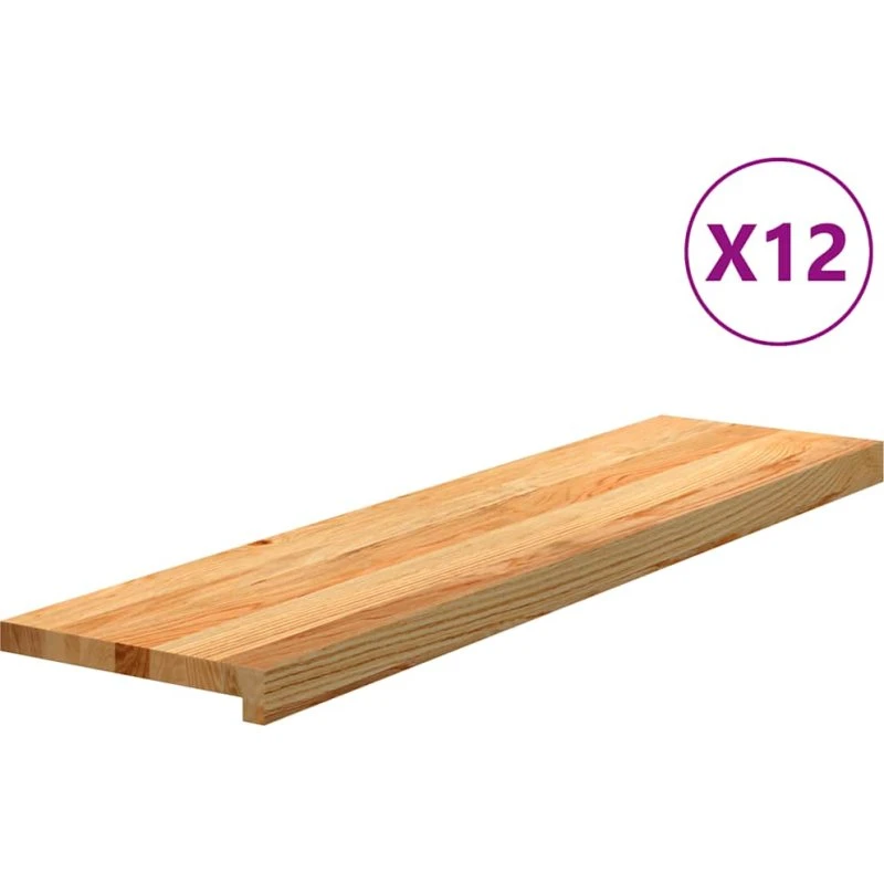 vidaXL Trappemåtter 12 stk. lysebrun 100x30x2 cm massivt egetræ