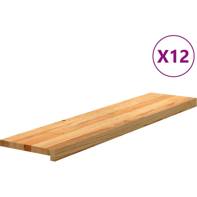 vidaXL trappemåtter 12 stk. lysebrun 110x30x2 cm massivt egetræ