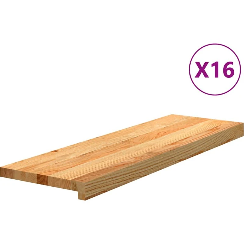 vidaXL trappemåtter 16 stk. lysebrun 80x30x2 cm massivt egetræ