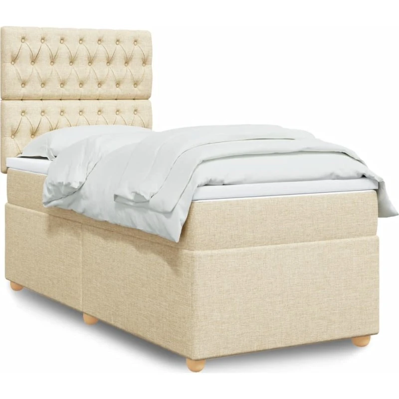 vidaXL Kontinentalseng 100x200 cm stof cremefarvet med pocketfjedermadras