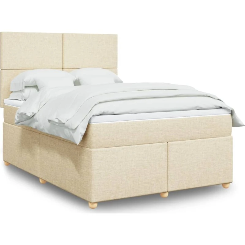 vidaXL Kontinentalseng 160x200 cm stof cremefarvet med pocketfjedermadras