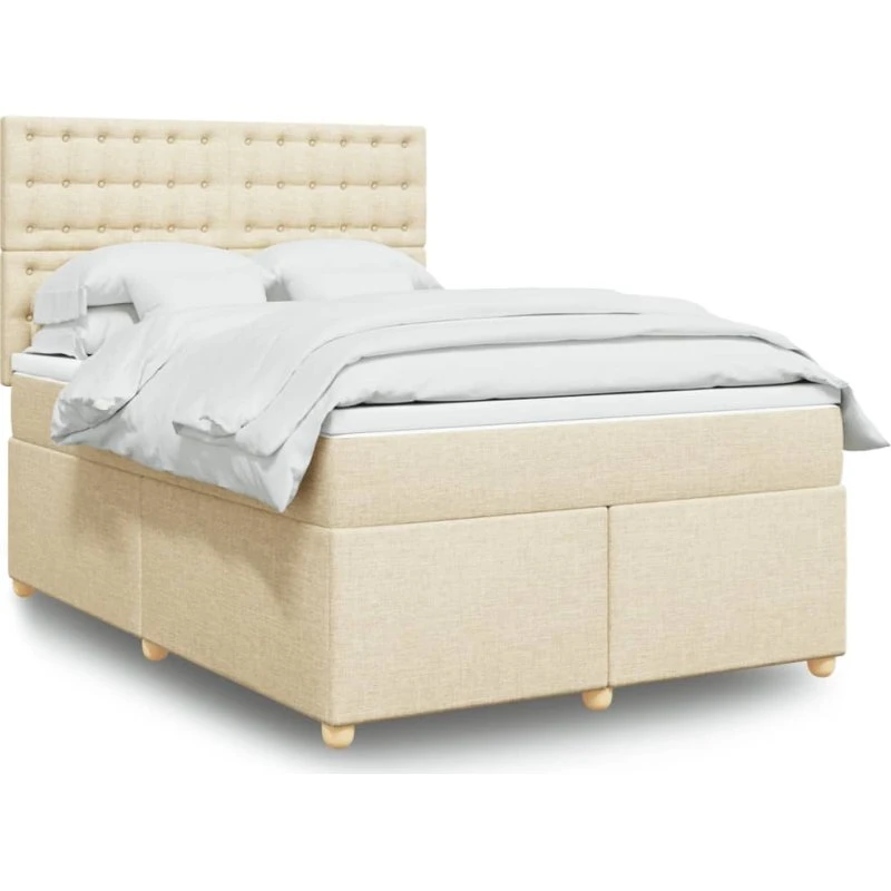 vidaXL Kontinentalseng 160x200 cm stof cremefarvet med pocketfjedermadras