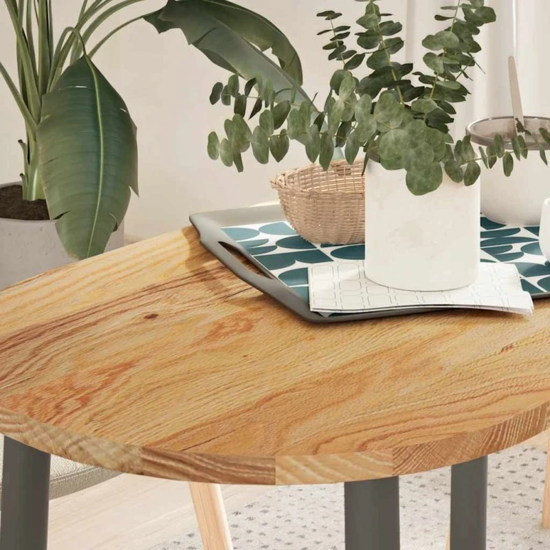 vidaXL bordplade massivt egetræ oval 100x50x2 cm lysebrun