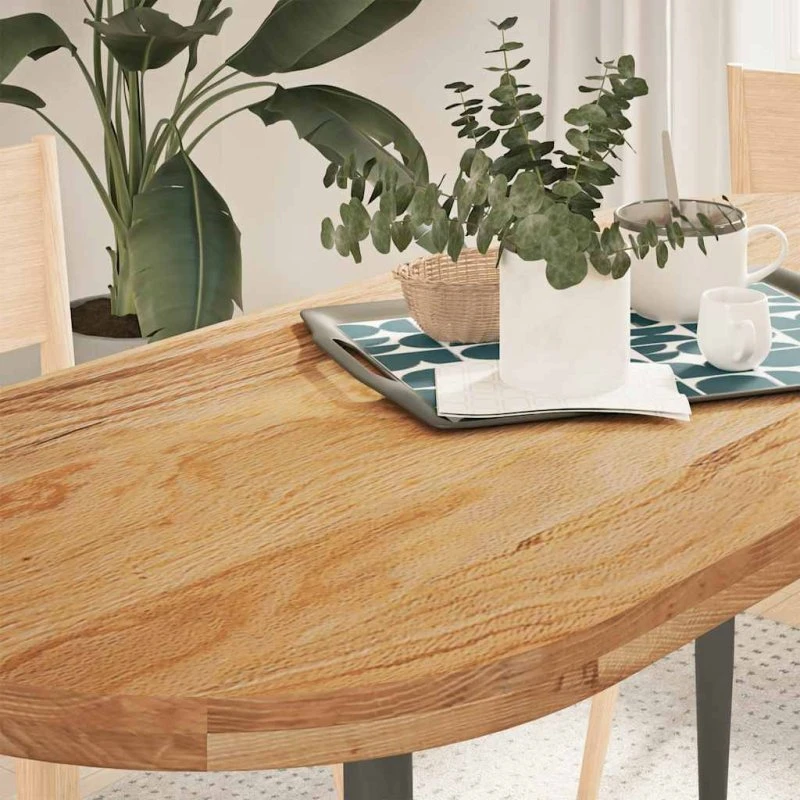 vidaXL bordplade 140x60x4 cm massivt egetræ oval lysebrun