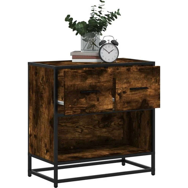 vidaXL Sengeskab røget egetræsfarve 60x31x60 cm konstrueret træ & metal