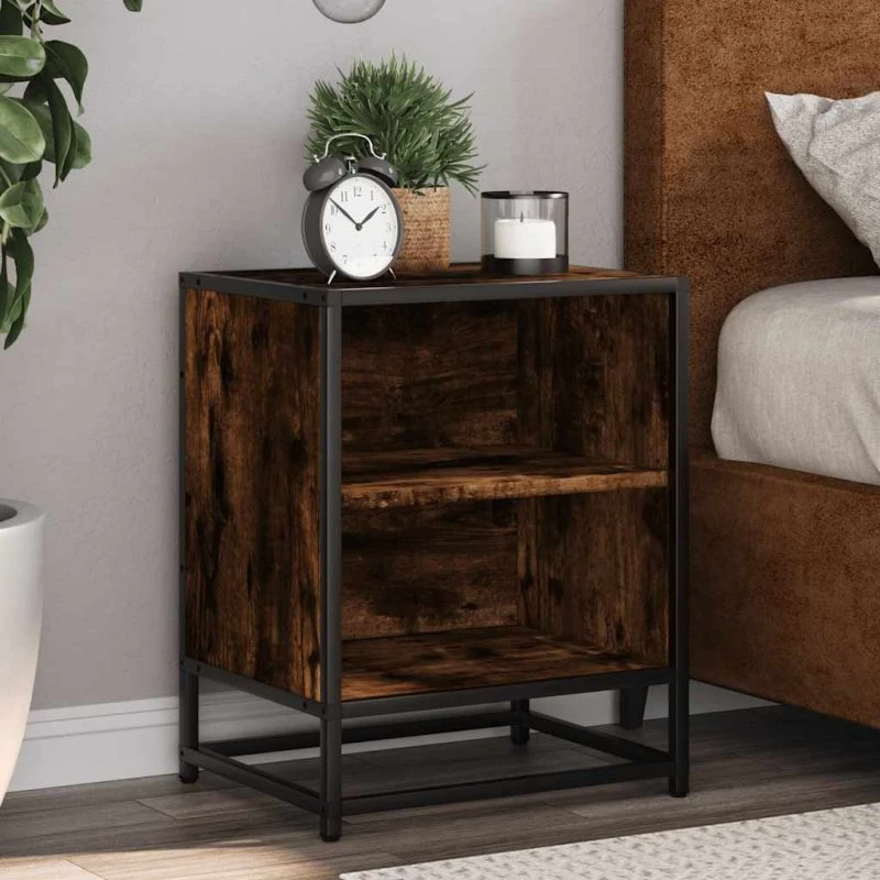 vidaXL Sengebord 40x31x50 cm røget egetræsfarve konstrueret træ & metal