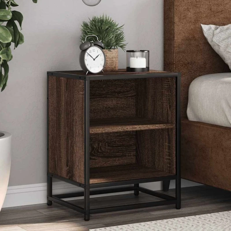 vidaXL Sengeborde 2 stk. konstrueret træ og metal brun 40x31x50 cm