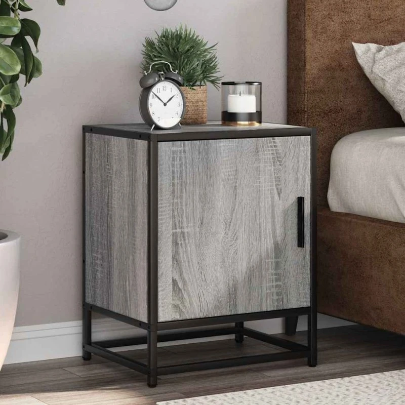 vidaXL Sengeskab 40x31x50 cm konstrueret træ og metal grå sonoma-eg