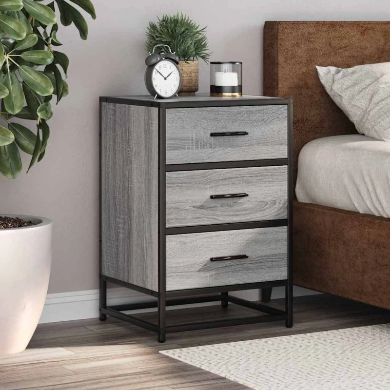 vidaXL Sengebord 40x34,5x60 cm Konstrueret Træ og Metal Grå Sonoma-Eg