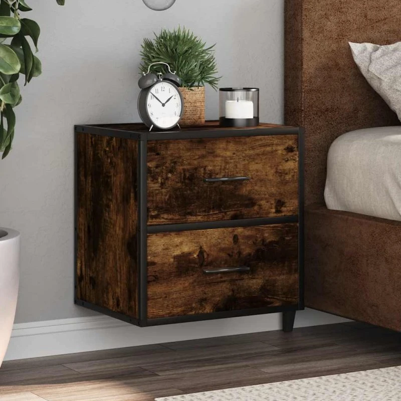 vidaXL Væghængte Sengeborde 2 stk. 40x31x39,5 cm Røget Egetræsfarve