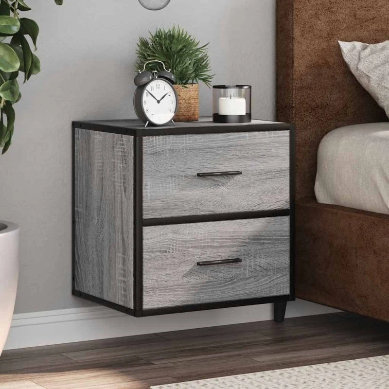 vidaXL Væghængte Sengeborde 2 stk. 40x31x39,5 cm Grå Sonoma-Eg