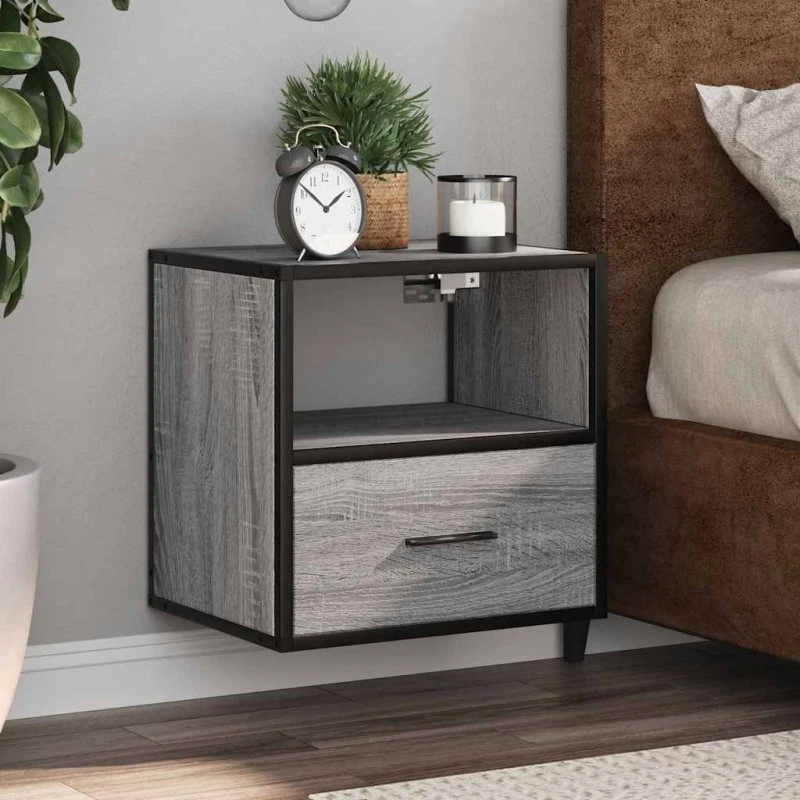 vidaXL Væghængte Sengeborde 2 stk. 40x31x39,5 cm Grå Sonoma-Eg